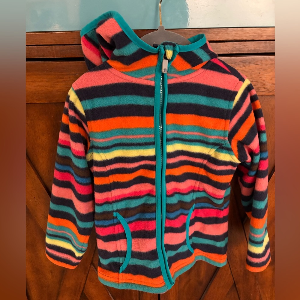 Lands' End Multicolor Striped Hooded Fleece Jacket Coat Unisex Kids Size Small